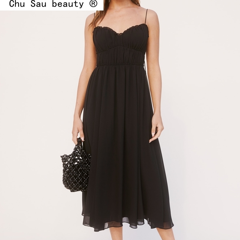Beach Skirt Female Summer Seaside Vacation Little Black Dress Long Sexy Backless Dresses Vintage Chic 210514