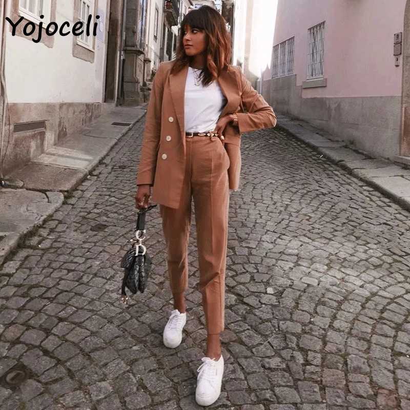 Yojoceli trendy double breased blazers coat women streetwear outerwear jacket female 210609