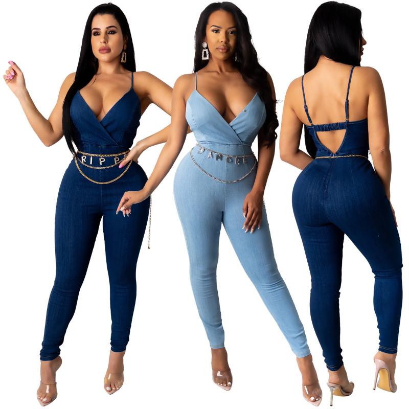 Women' Jumpsuits & Rompers Sexy V Neck Sleeveless Spaghetti Strap Denim Full Length Jumpsuit, Dark blue
Women' Jumpsuits & Rompers Sexy V Neck Sleeveless Spaghetti Strap Denim Full Length Jumpsuit, Dark blue