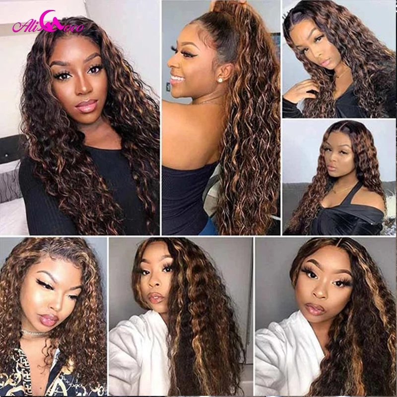 Short Kinky Curly Wig With Baby Hair For Black Women Synthetic Ombre Brown Glueless Cosplay Wigs High Temperature 10-14"