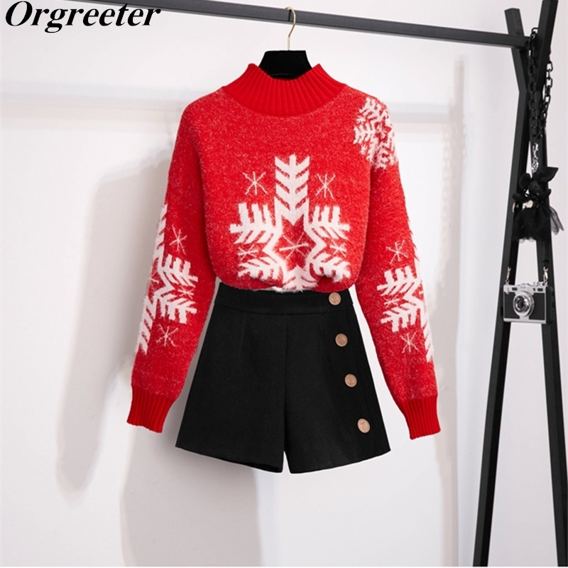 Christmas themed Sweater Sets Women Turtleneck Batwing Sleeve Snowflake jacquard Thick and Black Shorts 2 Piece sets 210525, Gray
Christmas themed Sweater Sets Women Turtleneck Batwing Sleeve Snowflake jacquard Thick and Black Shorts 2 Piece sets 210525, Gray