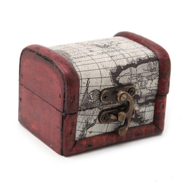 Vintage Jewelry Box Mini Wood World Map Pattern Metal Container Organizer Storage Case Handmade Wooden Small Boxes SN5403