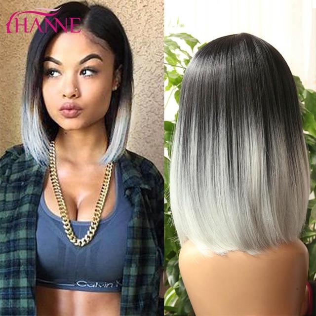 Synthetic Wigs HANNE Short Ombre Black To Blue/Gray/Green/Purple Bob High Temperature Fiber Natural Women