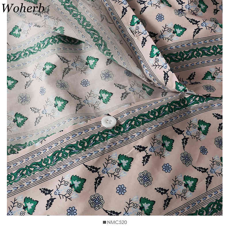 Lace Patch Turn Down Collar Women Blouse Flower Print Short Puff Sleeve Korean Chic Summer Shirt Vintage Blusa Mujer 210519