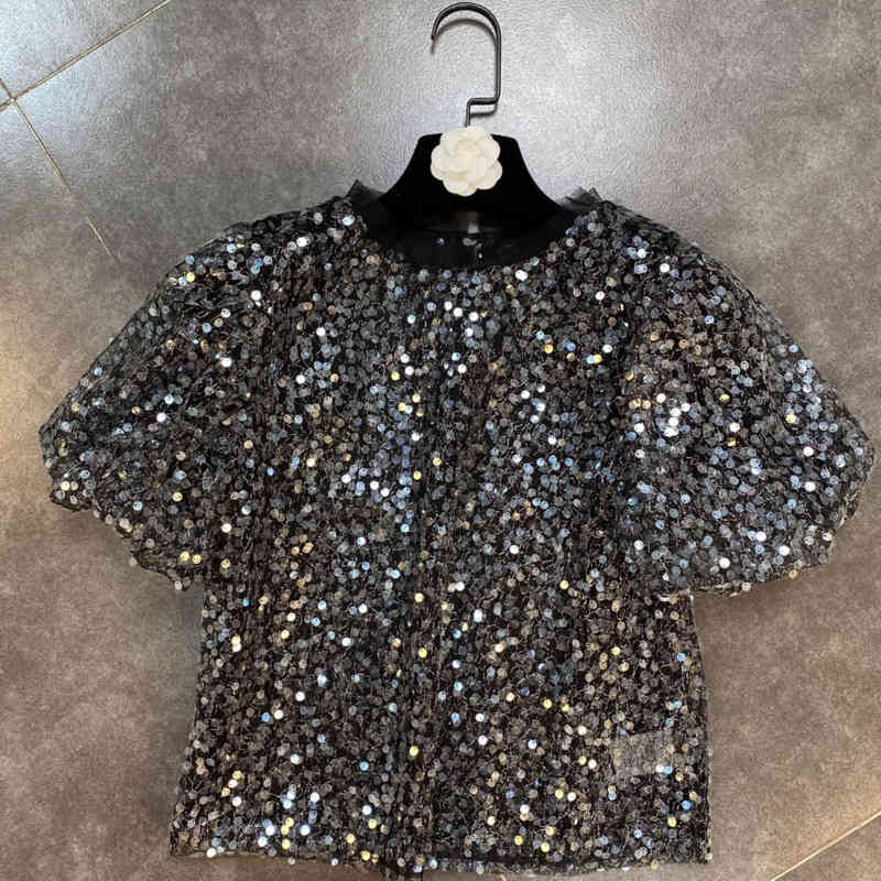 Women T-shirt Solid Color Luxury Sequins Round Neck Short Sleeve Fashion Spring Summer HR331 210525, White
Women T-shirt Solid Color Luxury Sequins Round Neck Short Sleeve Fashion Spring Summer HR331 210525, White
