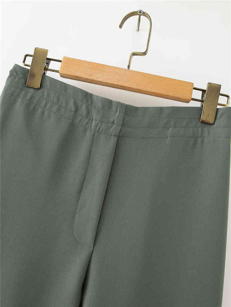 elegant women ankle length trousers fashion ladies stylish elastic waist pants female vintage green straight 210430