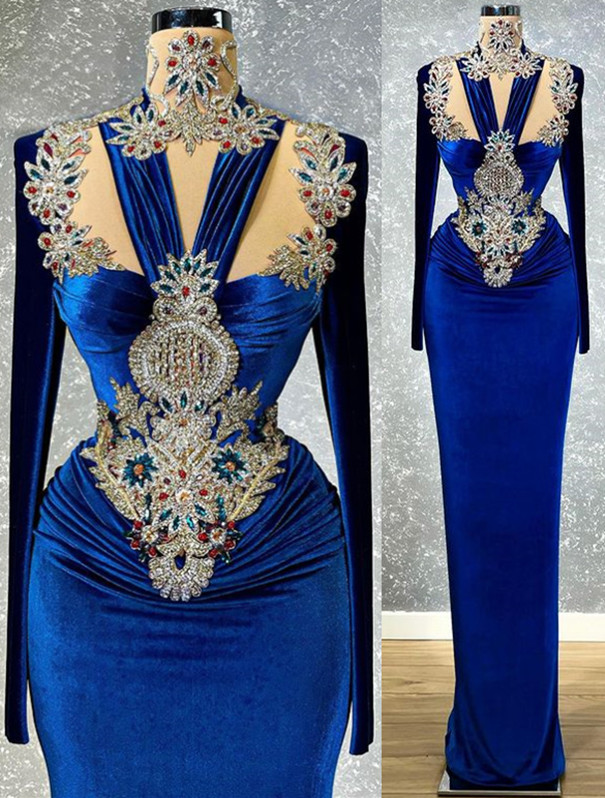 Plus 2022 Size Arabic Aso Ebi Luxurious Beaded Crystals Prom Dresses Sheath High Neck Evening Formal Party Second Reception Gowns Dress Zj206