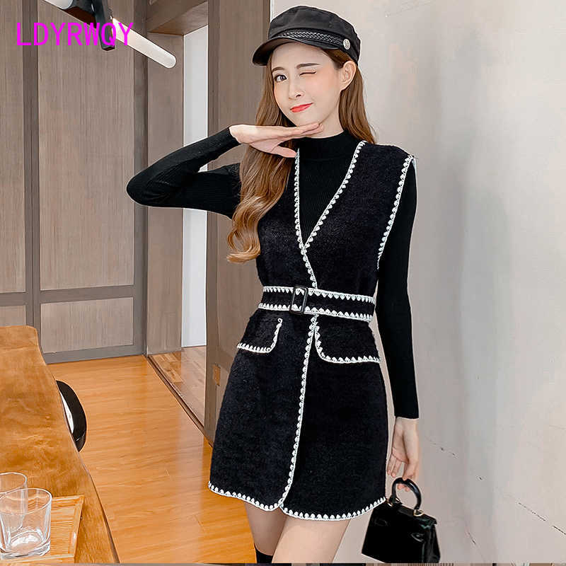 autumn and winter ladies lace wild belt jacket + bottoming sweater V-Neck Regular Knee-Length Sashes Office Lady 210603, Black
autumn and winter ladies lace wild belt jacket + bottoming sweater V-Neck Regular Knee-Length Sashes Office Lady 210603, Black