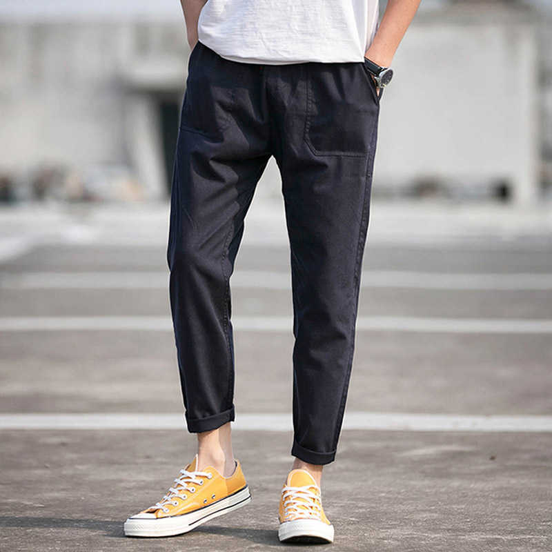 Summer Autumn Korean Fashion Ankle-Length Cotton Linen Pants Men Trousers Black Khaki Joggers Men Harem Pants 5XL 210528