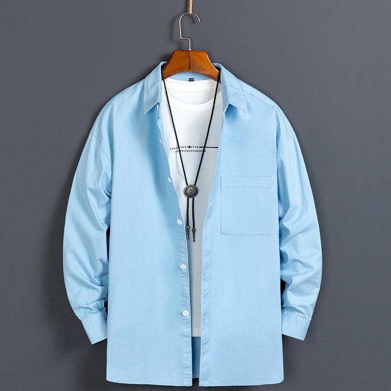 100% Cotton Jeans Shirt For Men's Long-Sleeved Loose Casual Solid Denim Shirts Male Classical Single Chest Pockets Clothing