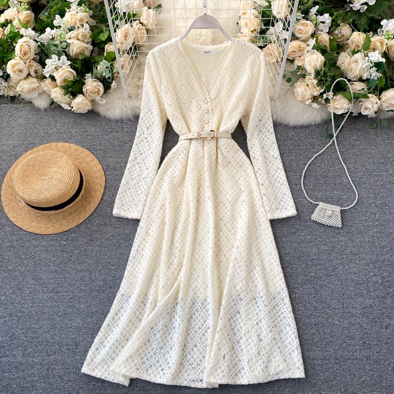French Style Women Lace Dress Sexy V-neck Long Sleeve Single Breasted Sweet Ladies Party Midi Elegant Big Sale Casual Dresses, Black
French Style Women Lace Dress Sexy V-neck Long Sleeve Single Breasted Sweet Ladies Party Midi Elegant Big Sale Casual Dresses, Black