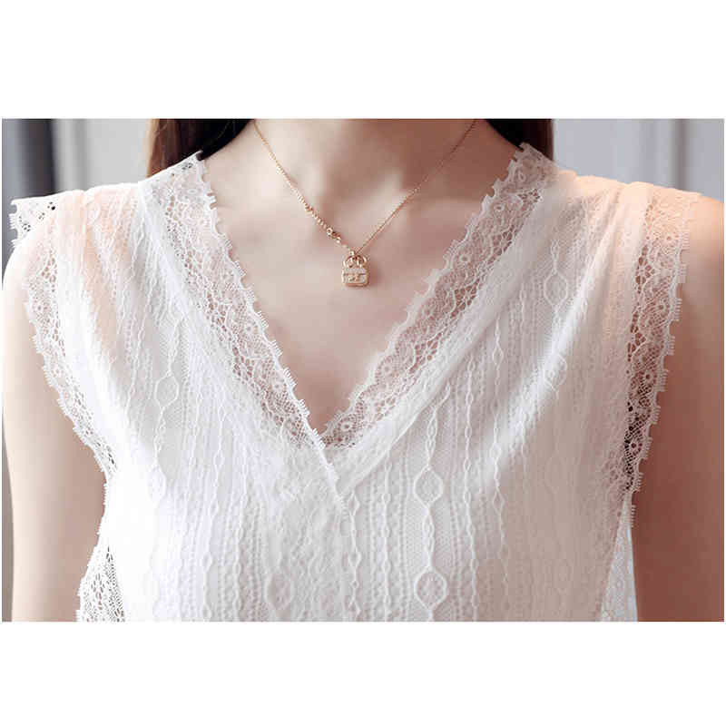 Sexy White Black Lace Tops Korean V-neck Summer Vest Blusas Mujer De Moda Loose Sleeveless Womens Clothes 8832 50 210506
