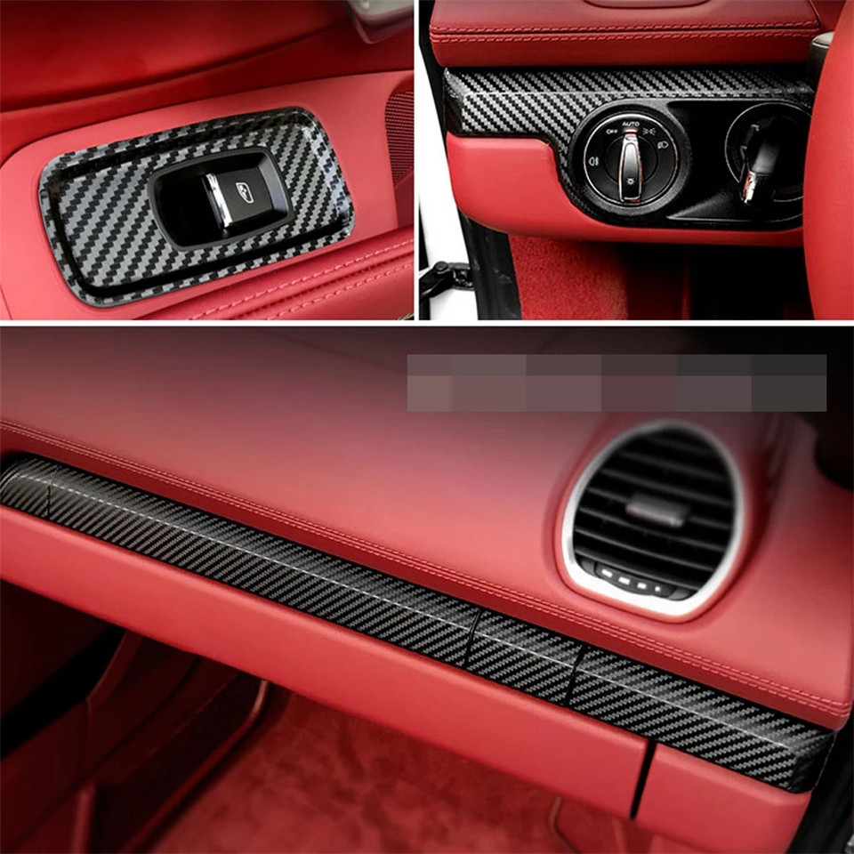For Porsche 718 Cayman 2016-2019 Interior Central Control Panel Door Handle Carbon Fiber Stickers Decals Car styling Accessorie