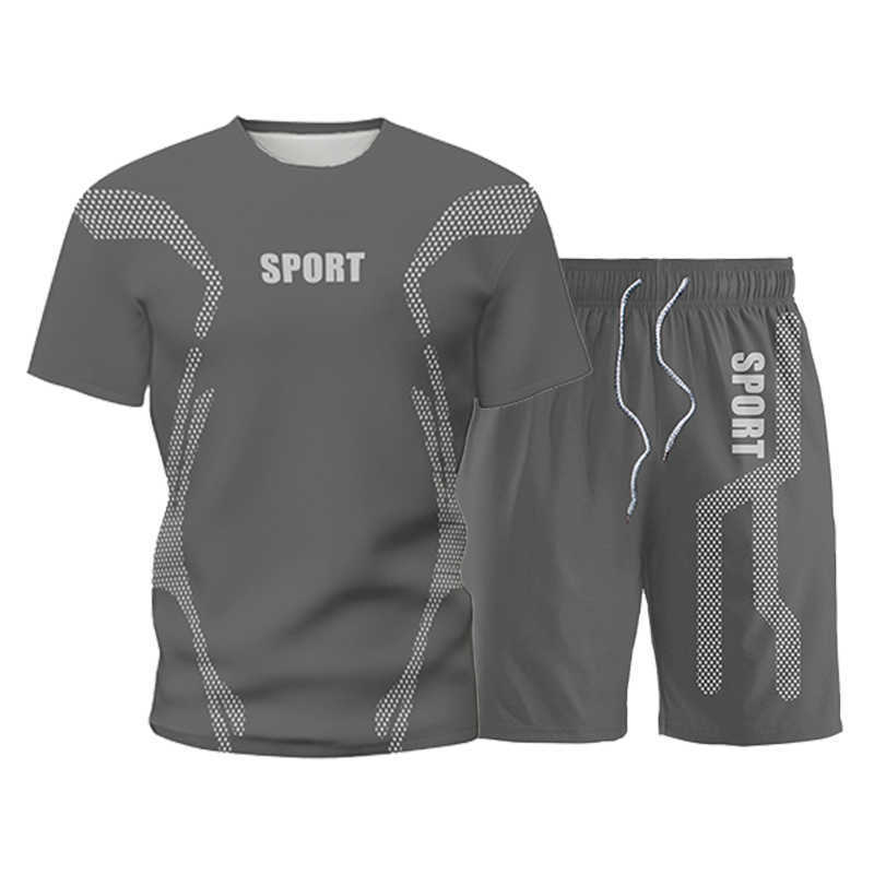 Men Sports Jogging Tracksuit T-shirt+Shorts Fashion Fitness Clothing Men 2 Piece Set Mens Suits Short Sleeve Short Set Male 210603