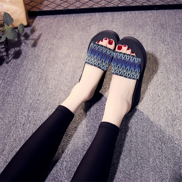 Fashion leopard grain thick soles women slipper style wedges beach lady Sanders 2021new woman shoes Y1120