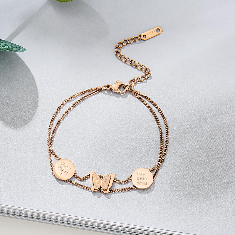 Link, Chain Trendy Lettering Tag Butterfly Stainless Steel Women Bracelets Female Fashion Double Layer Bracelet Ladies Charm Jewelry 
Link, Chain Trendy Lettering Tag Butterfly Stainless Steel Women Bracelets Female Fashion Double Layer Bracelet Ladies Charm Jewelry