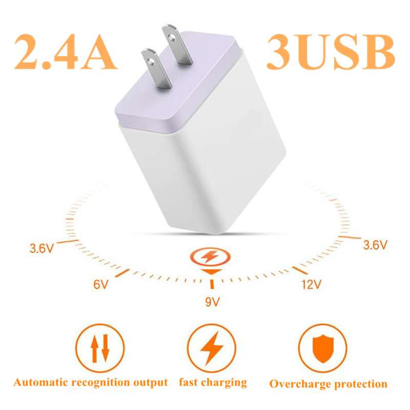 2.4A Fast Power Adapter 3USB Ports Adaptive Wall Charger QC3.0 Quick -Travel universal EU US Plug opp pack Top Quality
2.4A Fast Power Adapter 3USB Ports Adaptive Wall Charger QC3.0 Quick -Travel universal EU US Plug opp pack Top Quality