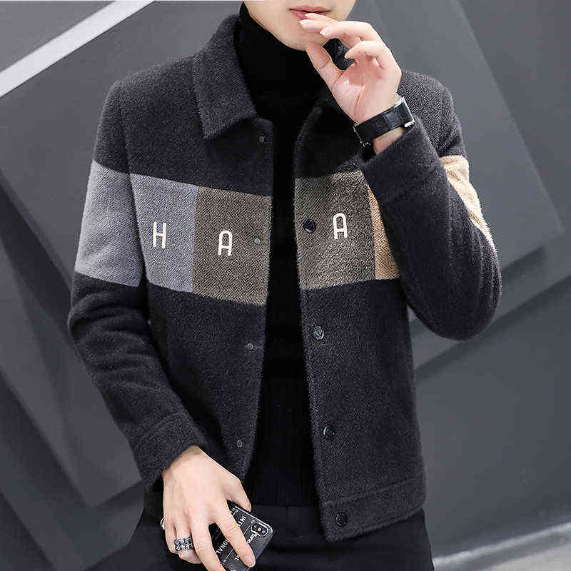Winter Wool Blends Jacket Men Short Casual Business Trench Coat Slim Stitching Windbreaker Social Streetwear Overcoat 211119