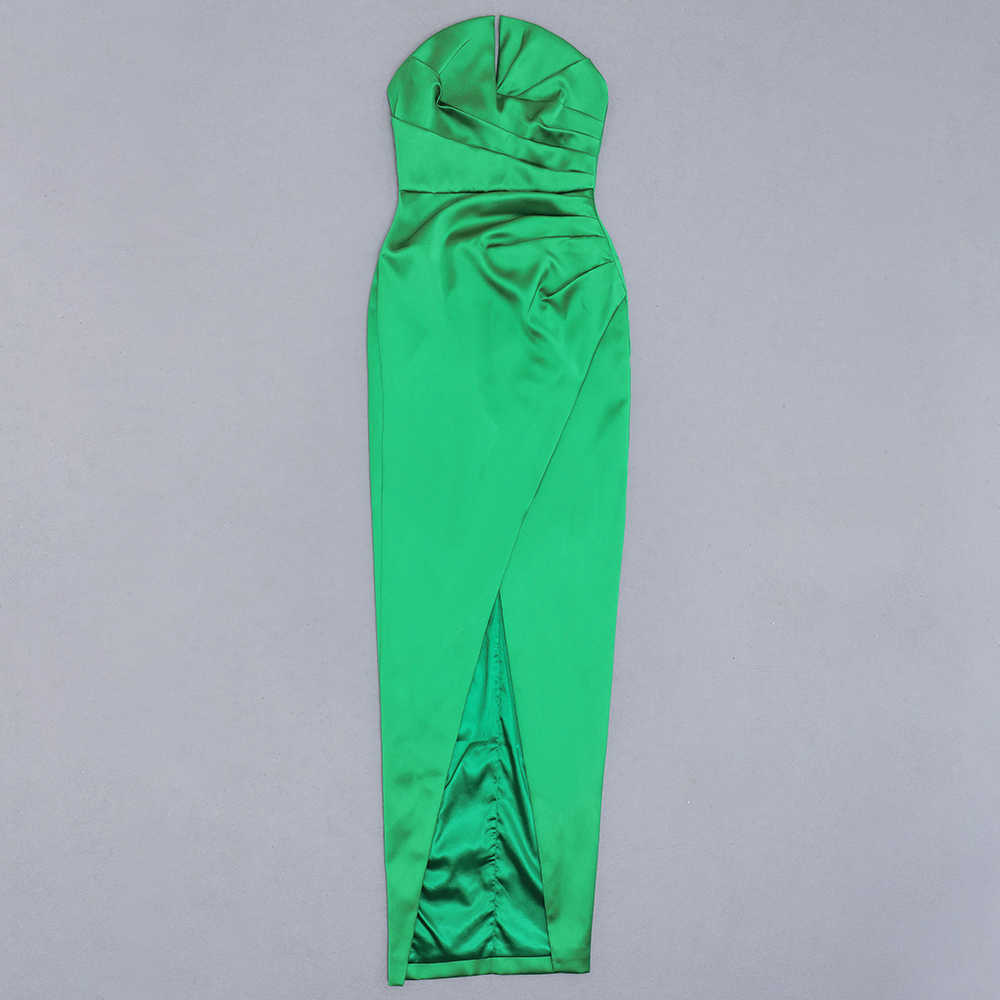 Summer Women'S Fashion Strapless Dress Sexy Sleeveless Green Draped V-Neck Celebrity Party Long 210525