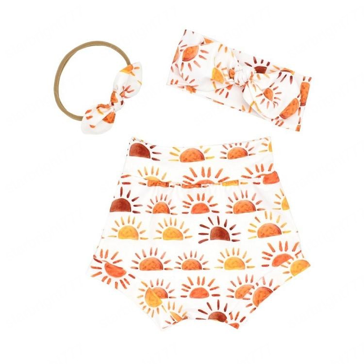 Girl Clothing Short Sets Summer baby Shorts Floral Leopard Sun Cotton Fashion Nylon Knot Headband Newborn Bloomers