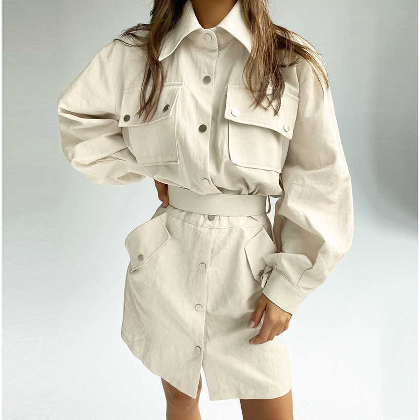 DEAT Women Dress Turn-down Collar Long Sleeve Arrivals Lady Temperament Fashion Spring Autumn 11D1516 210709