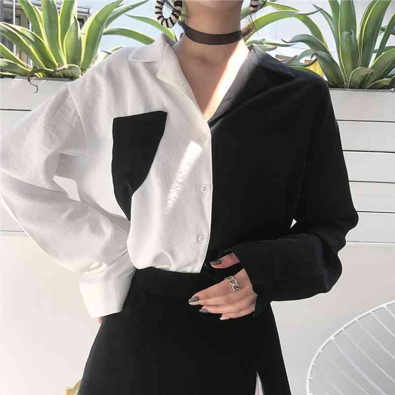 Fanco Korean Summer Harajuku Women Tops Contrast Blouses Black White Patchwork Shirt Elegant Lady Chic Blusas
Fanco Korean Summer Harajuku Women Tops Contrast Blouses Black White Patchwork Shirt Elegant Lady Chic Blusas