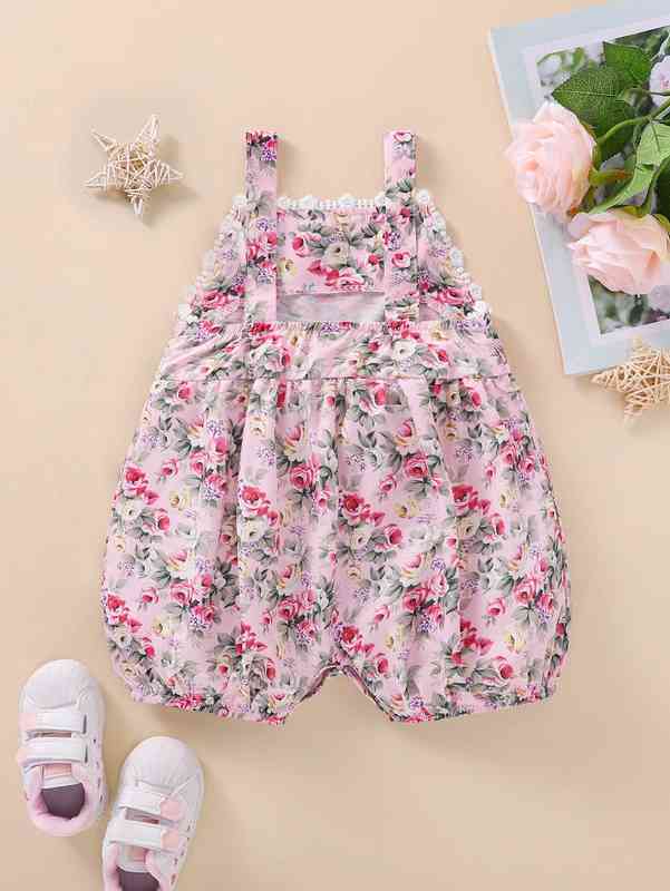 Baby Floral Print Guipure Lace Detail Cami Romper SHE