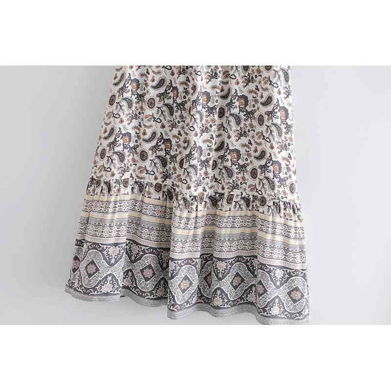 Bohemia Paisley Floral Print Long Skirt Spliced Ruched Ruffle Hem Hippie Women Tassel Tie Bow Swing Skirts Holiday Beach 210621