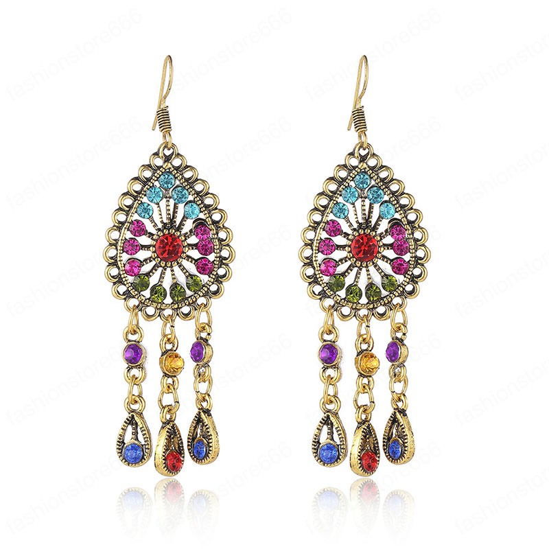 Retro Colorful Crystal Beaded Women's Dangle Earrings Jhumka Ethnic Alloy Hollow Water Drop Long Tassel Earring Boho Indian Jewelry
Retro Colorful Crystal Beaded Women's Dangle Earrings Jhumka Ethnic Alloy Hollow Water Drop Long Tassel Earring Boho Indian Jewelry