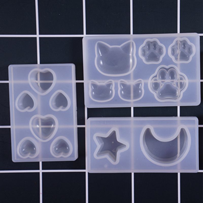 5 5-Pcs Star Moon/Cat Footprint/Love Heart Jewelry Silicone Paint With Gat For Polymer Clay, Crafting, Hars Epoxy, Hanger Diy
