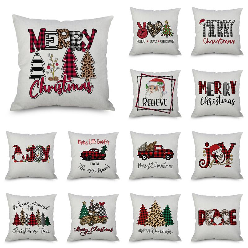 Cushion/Decorative Pillow Red Black Plaid Christmas Decorative Cushion Cover For Office Sofa Case Xmas Home Decor Throw Pillows 45x45cm