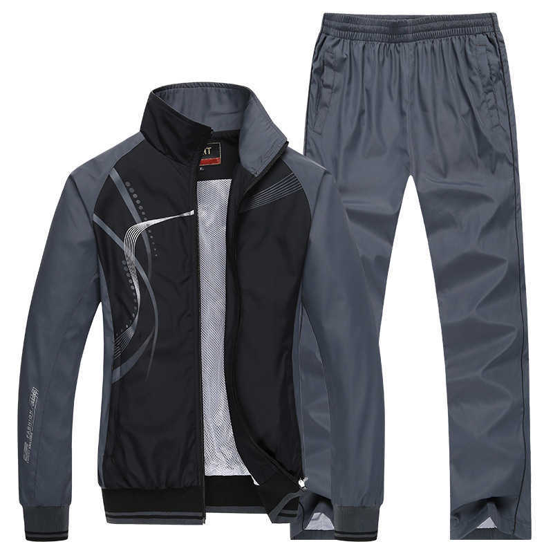 Men's Sportswear Set Spring Autumn Print Tracksuit Men 2 Piece Sets Jacket+Pant Sweatsuit Casual Sporting Outerwear Clothing 210917