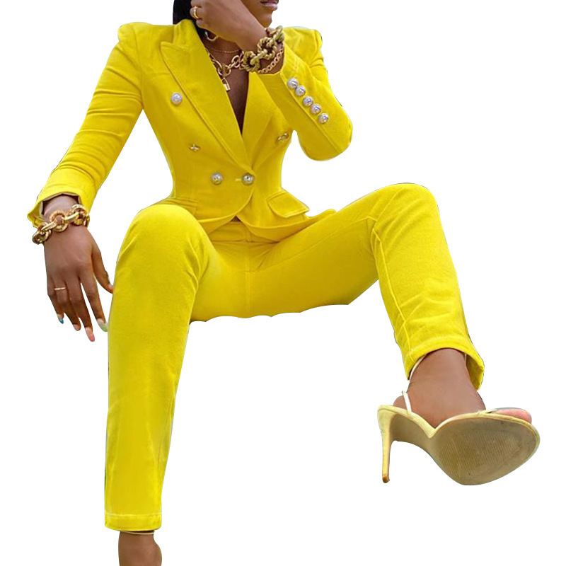 Women Sets Temperament Blazer Suits Solid Woman Long Pants Two Piece Set Top And Clothes 210513