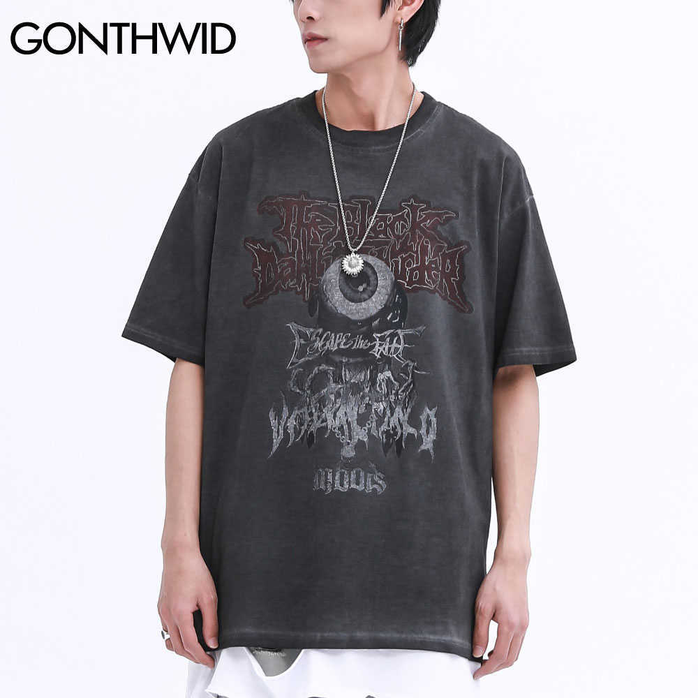 GONTHWID T-Shirts Hip Hop Casual Summer Men D Print Short Sleeve Tees Distressed Loose Streetwear Harajuku Fashion Tops 210629