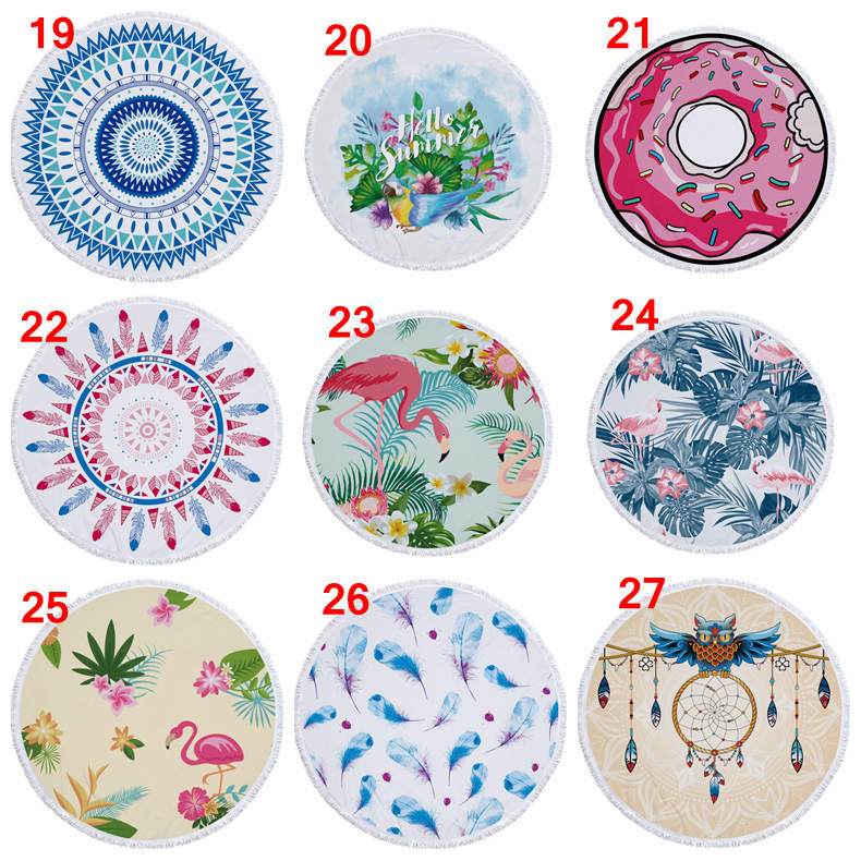 72 designs Summer Round Beach Towel With Tassels 59 inches Picnic mat 3D printed Flamingo Windbell Tropical Blanket girls bathing RRD7686 Free shippin