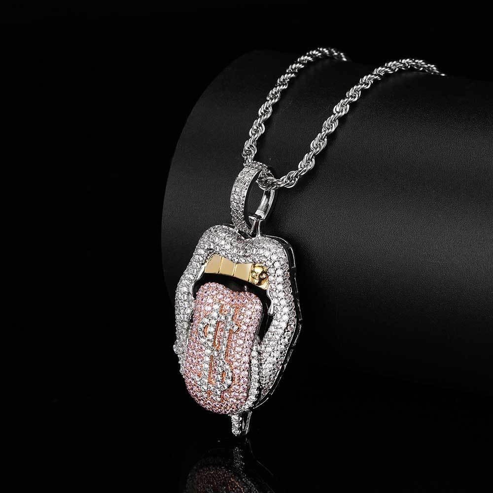 Hip Hop Dollar Pattern Pendant Necklace Shining Zirconia 14K Gold Plated Men Women Couple Gift with Twisted Rope Chain