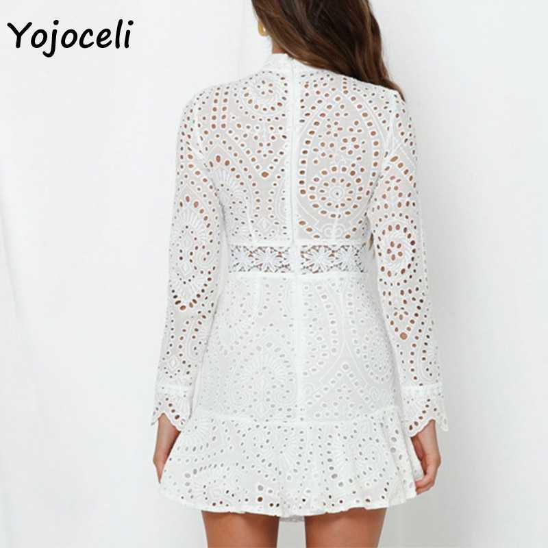 Yojoceli white cotton embroidery lace dres bodycon crochet party autumn winter 210609