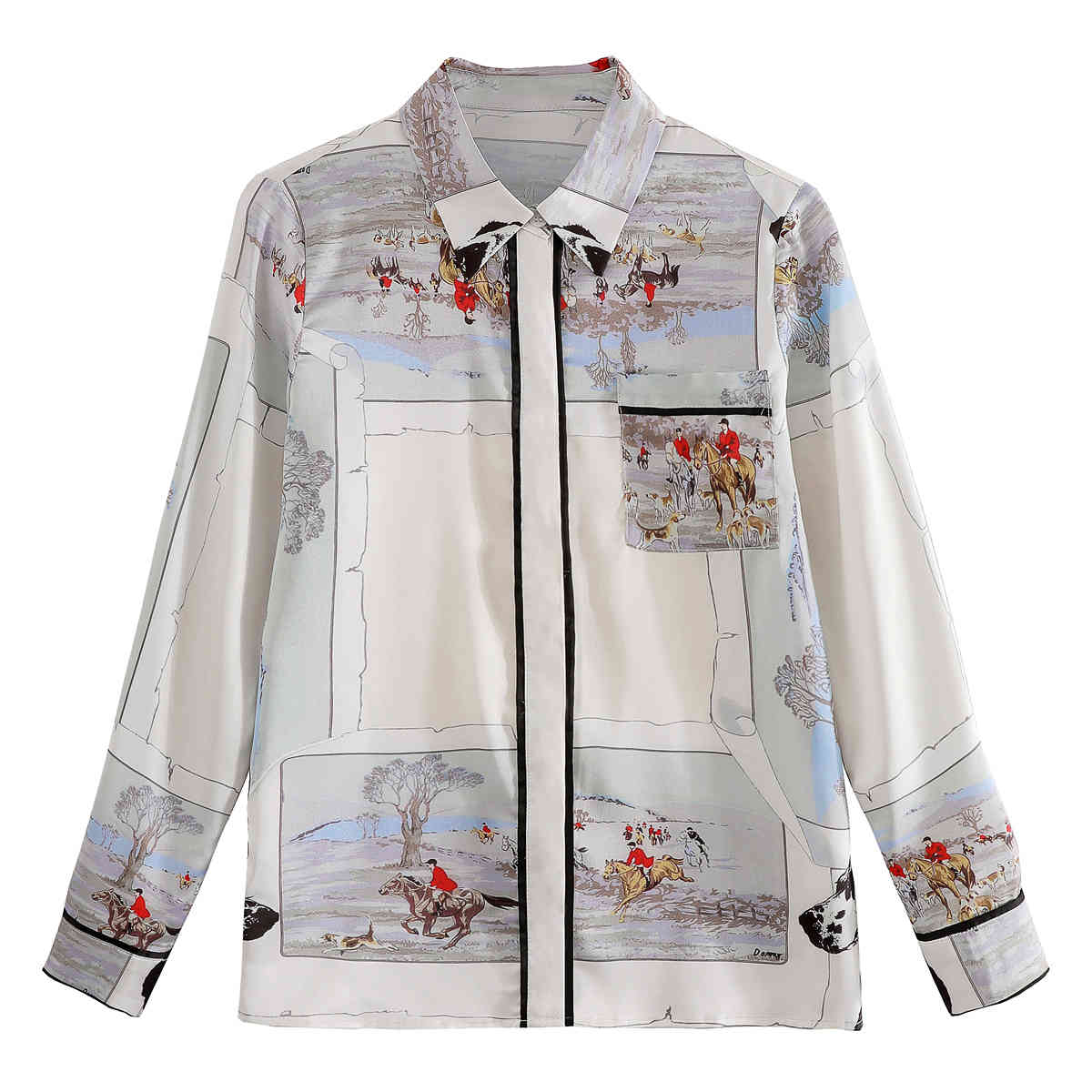 Blusas Mujer De Moda Fashion Elegant Print Long Sleeve Silk Women Shirts Womens Tops and Blouses Spring 8526 50 210510