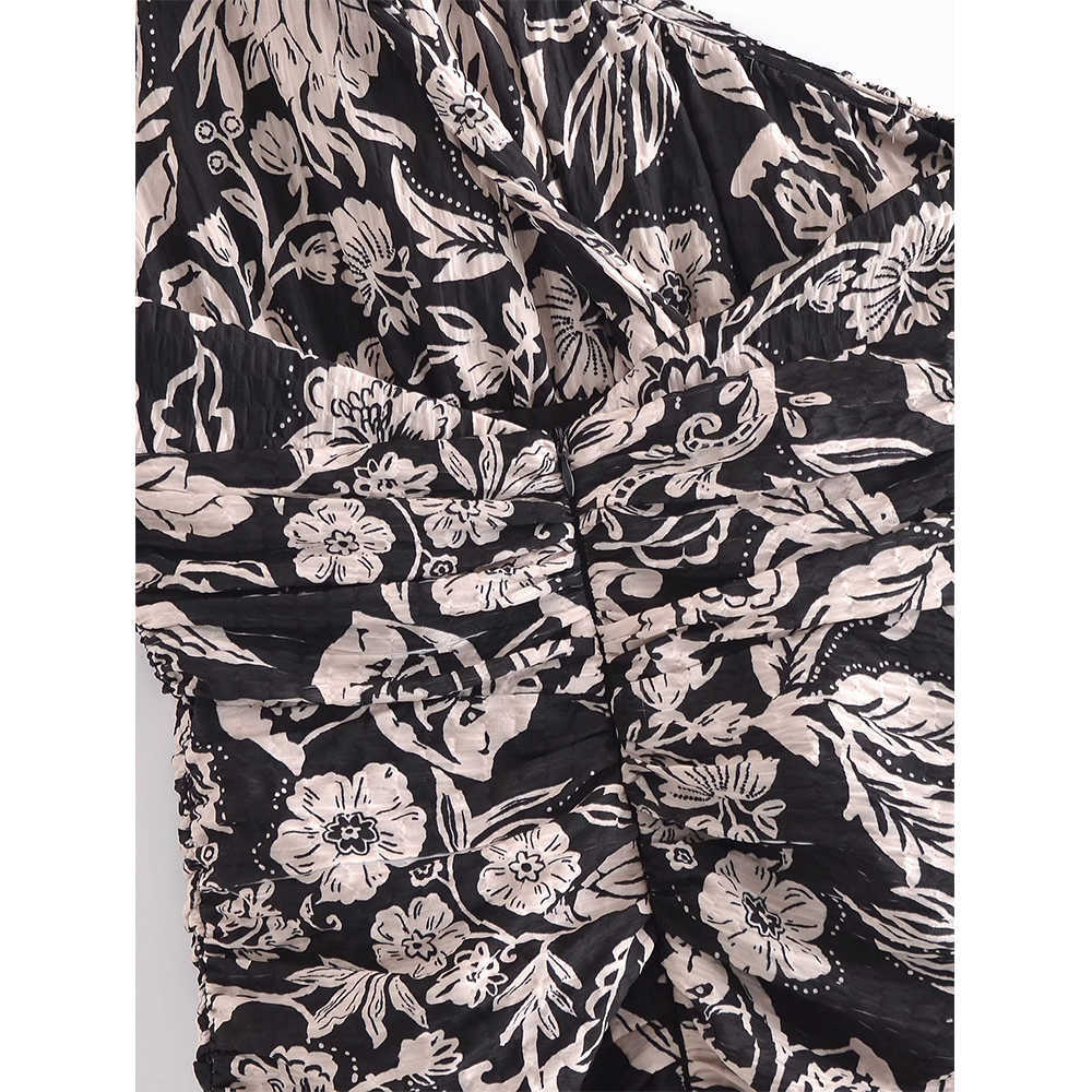 Women Asymmetric Dress Pleated Printed Fashion Elegant Casual Chic Lady Summer Woman short Dresses 210709