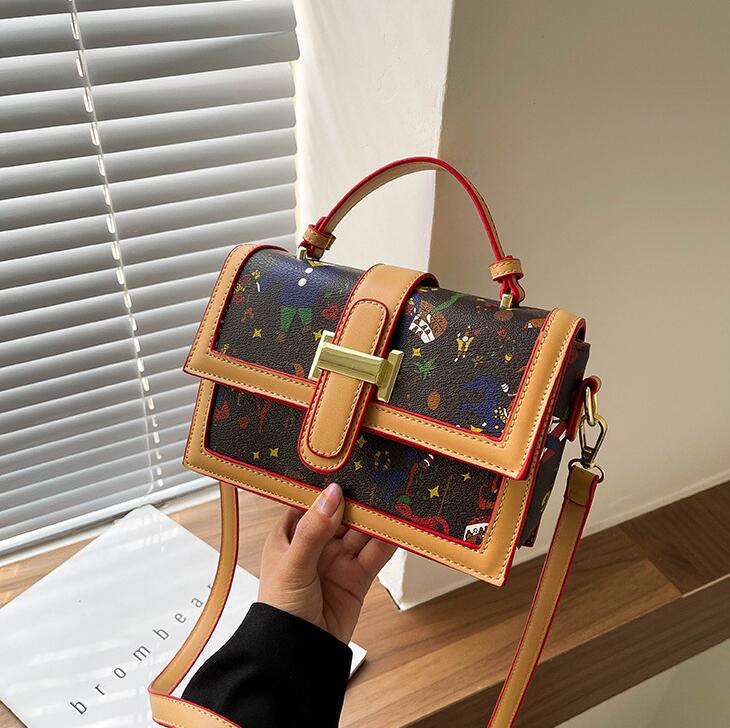 wholesale women handbag sweet funny printed small square bag summer contrast fashion messenger bags flip leather cute shoulder handbags
