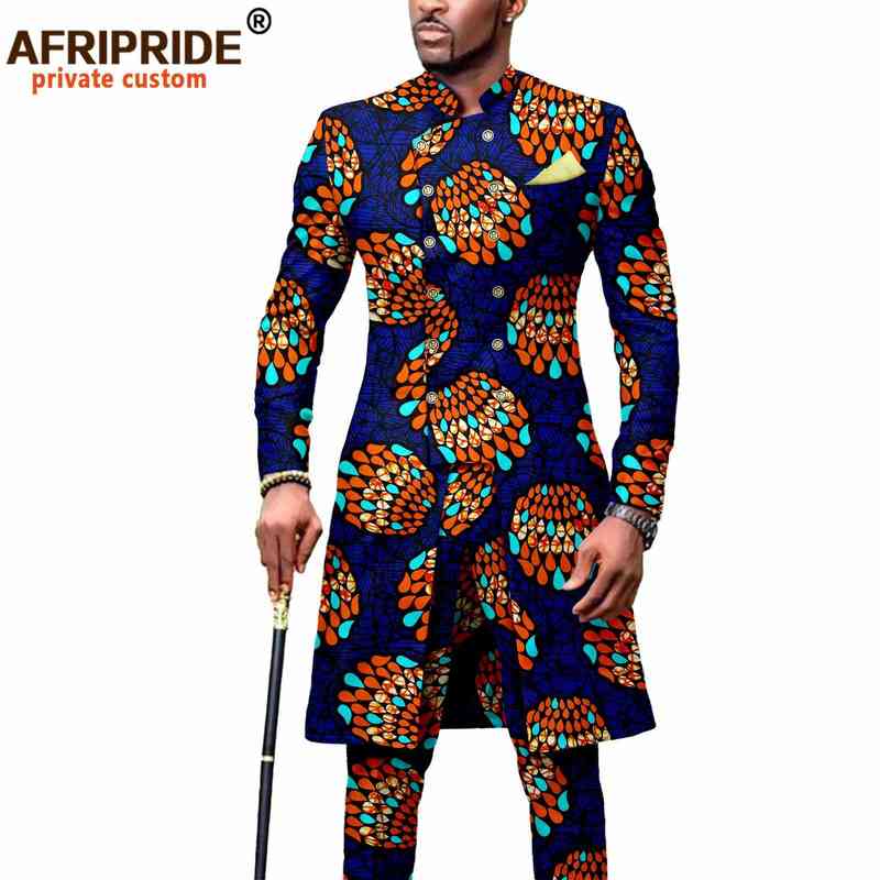 Men`s Suit African Clothing Dashiki Printed Jacket and Ankara Pants 2 Piece Set Dress Outwear for Wedding A054 211220