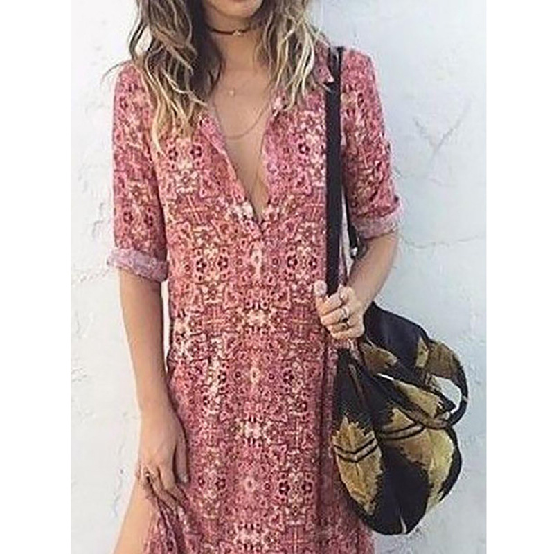 Women Dress Printed Bohemia Sexy Long Print Floral Maxi es Sleeve Split Loose Plus Size es 210513