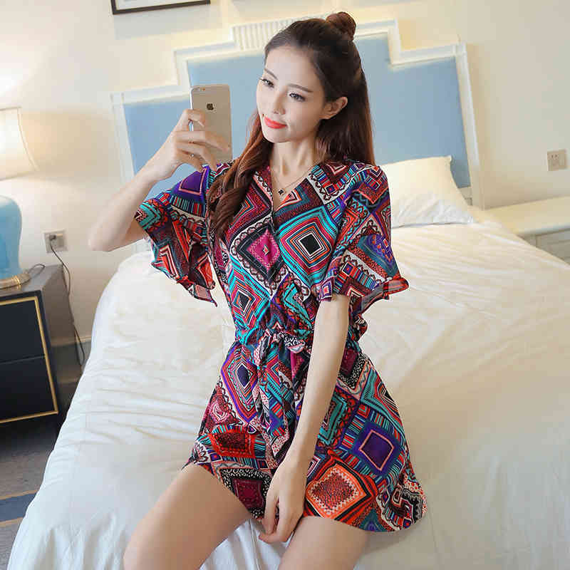 fashion chiffon dress short sleeve casual plus size summer bohemian style beach women es 0333 40 210506