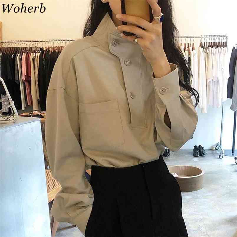 Korean Tops Stand Collar Solid Blusas Mujer Spring Summer Office Lady Elegant Loose Blouses All Match Casual Shirts 210519, Apricot
Korean Tops Stand Collar Solid Blusas Mujer Spring Summer Office Lady Elegant Loose Blouses All Match Casual Shirts 210519, Apricot