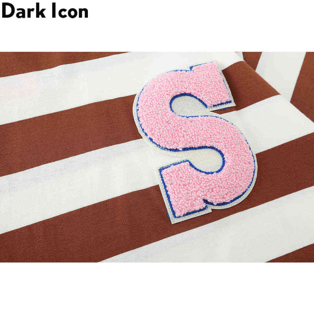 Letter Embroidery Big Stripe Men's T-shirt Streetwear Cotton Tshirts fro Men Man Cloth 210603