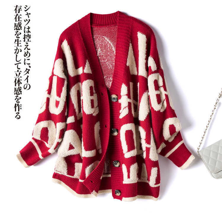 H.SA Women Casual Sweater Cardigans Long Sleeve Letters Caridgan Female Knitted Jacket Appliques Oversized Sweater Coats 210716