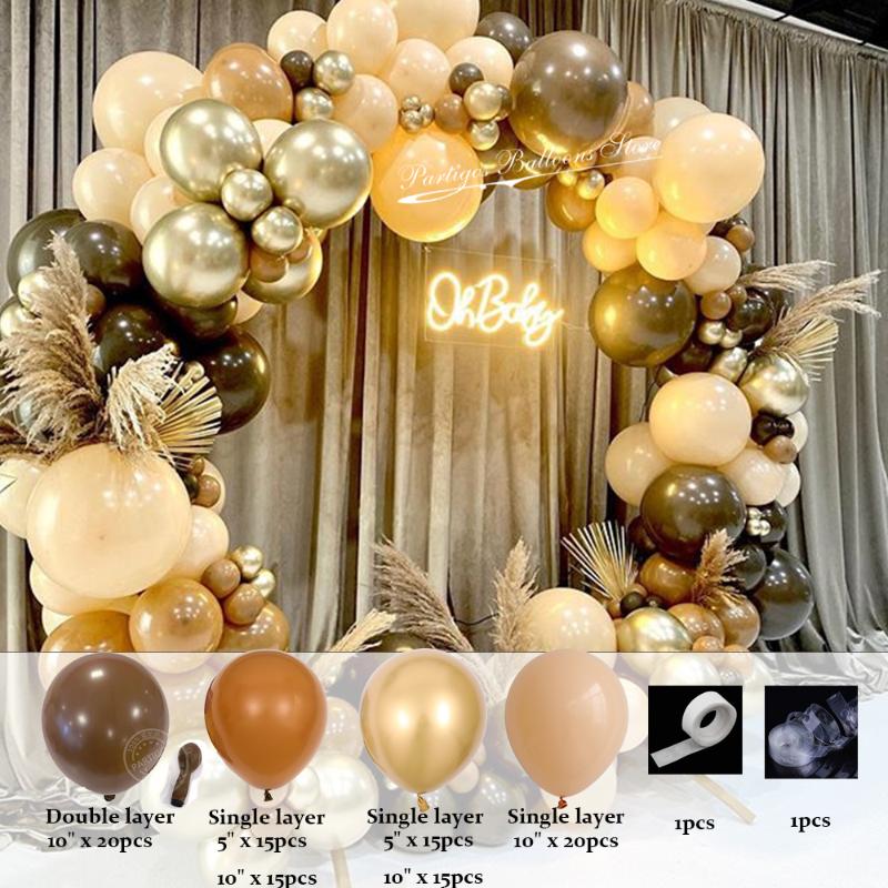Party Decoration 102pcs/lot Coffee Brown Balloons Arch Kit Skin Color Latex Garland Baby Shower Supplies Backdrop Wedding Decor