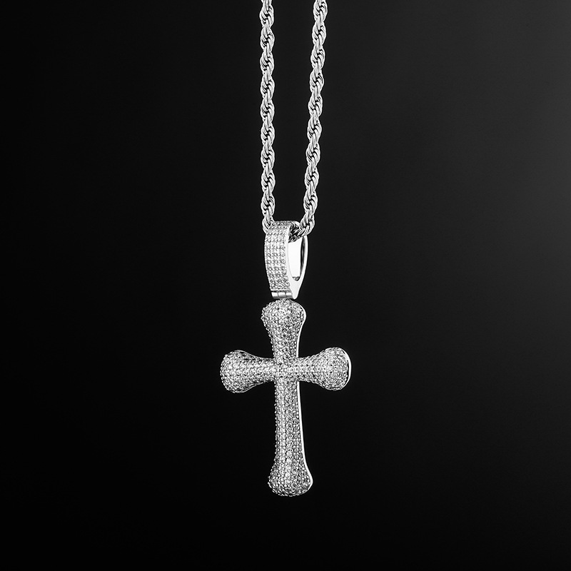 Hip Hop Cross Pendant Necklace Shining Bling Zirconia For Men Women Gift with Twisted Rope Chain