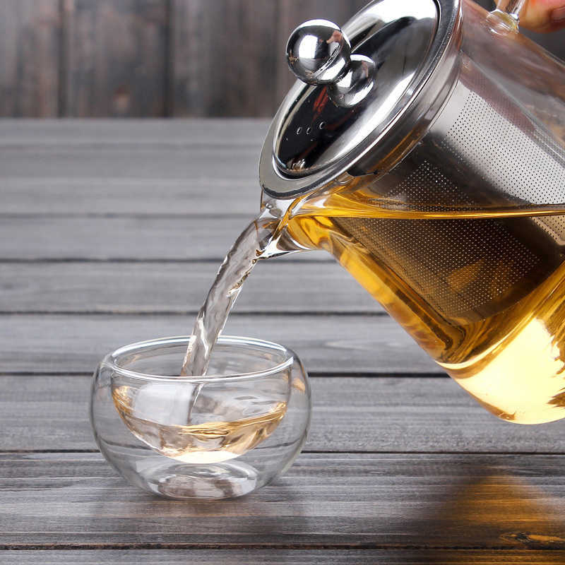 5Sizes Good Clear Borosilicate Glass Teapot With 304 Stainless Steel Infuser Strainer Heat Coffee Tea Pot Tool Kettle Set 210621