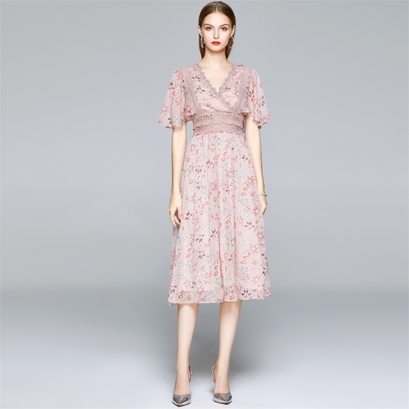 Short Sleeve Floral Bohemia Chiffon Dress Women Summer Vintage Slim Lace Patchwork Casual Dresses Vestidos 210520, Photo color 
Short Sleeve Floral Bohemia Chiffon Dress Women Summer Vintage Slim Lace Patchwork Casual Dresses Vestidos 210520, Photo color